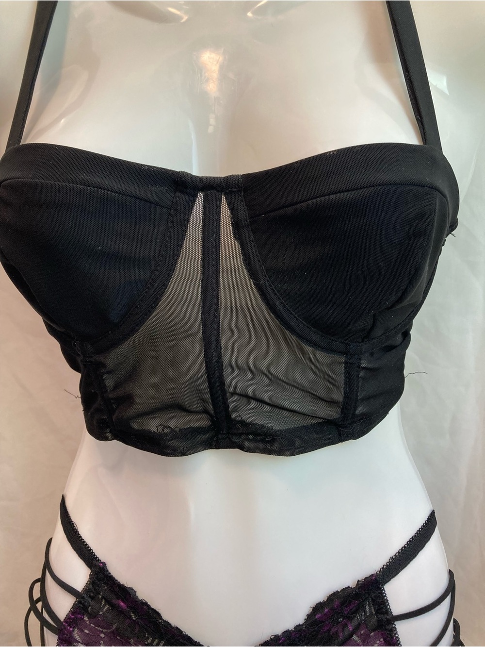Forever 21 Black Mesh Bustier Crop Top Small Y2K Coquette